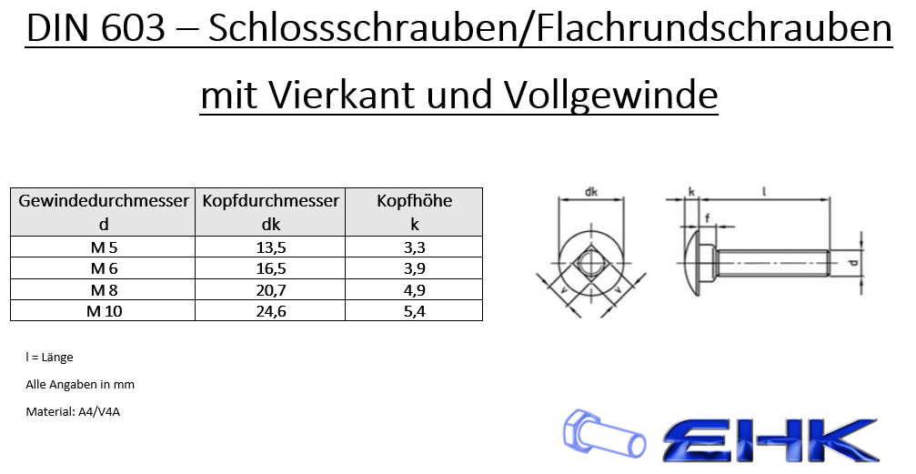M6 Schlossschrauben Schlosserschrauben Schlossschrauben Flachrundschrauben Schlosserschrauben Torbandschrauben DIN 603 VierkantansatzEdelstahl A4 | V4A
