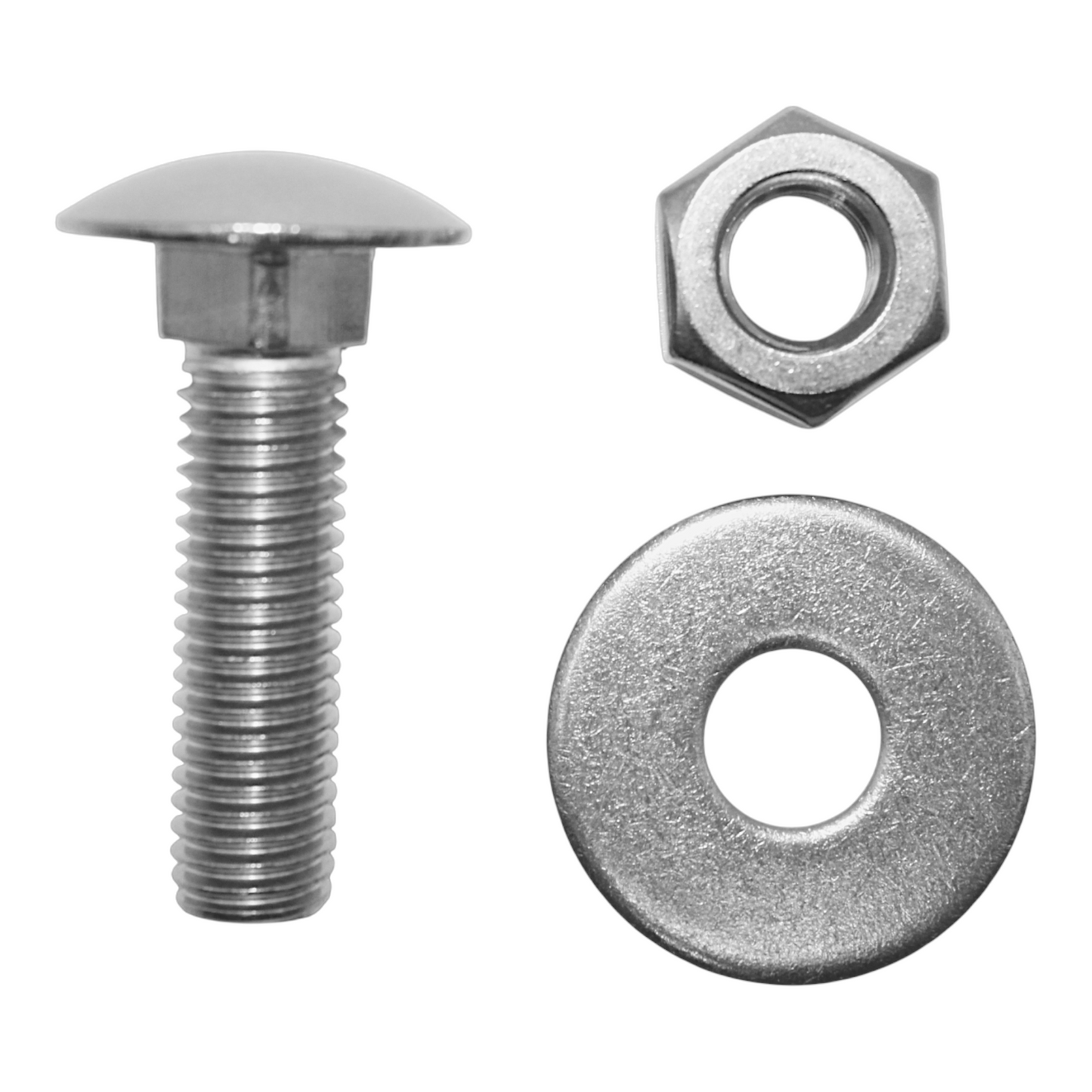 M8 Schlossschrauben | Flachrundschrauben DIN 603 inkl. passenden Scheiben und Muttern